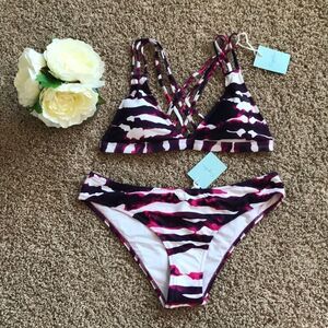 NWT Pink Purple White Strappy Bikini